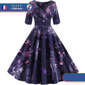Robe Pin-Up Violette à Fleurs